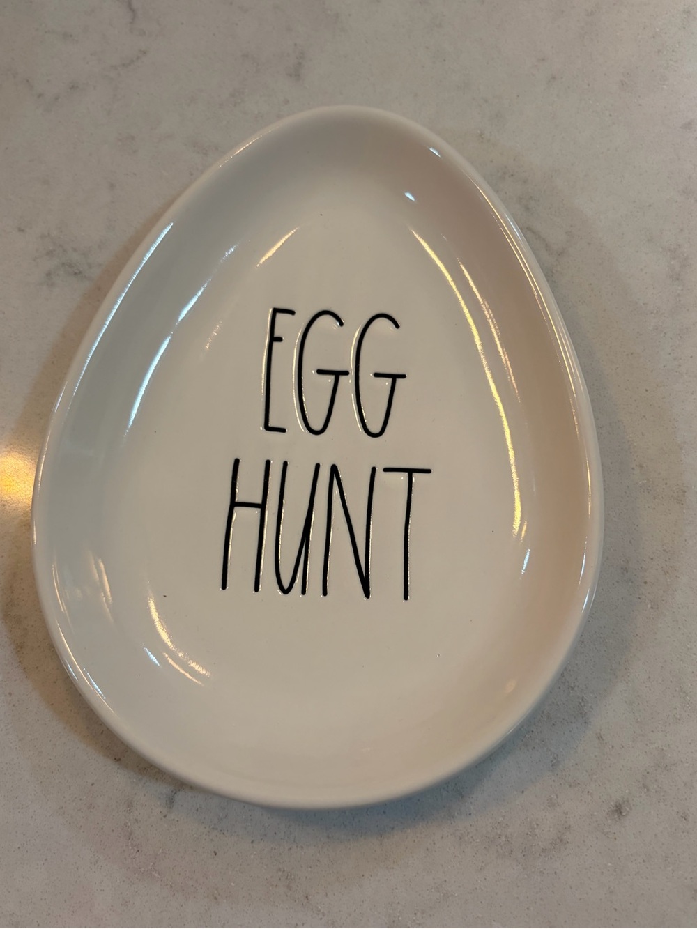 White Rae Dunn “Egg Hunt" Ceramic Egg-Shaped Dish